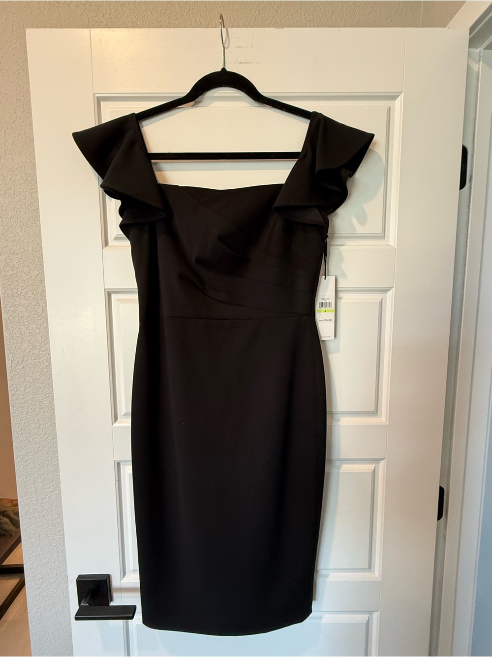 Calvin Klein Black Ruffle-Shoulder Midi Dress